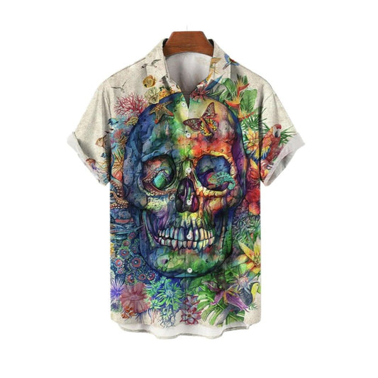 Halloween 2025 Skull Flower Colorful Hawaiian Shirt - Moonbestprint