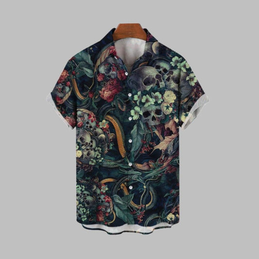 Halloween 2025 Skull Flowers Hawaiian Shirt - Moonbestprint