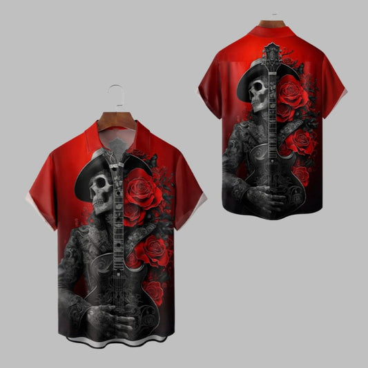 Halloween 2025 Skull Guitar Hawaiian Shirt - Moonbestprint