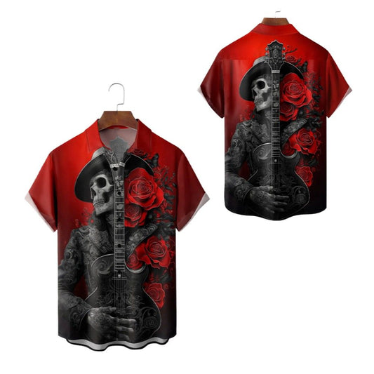 Halloween 2025 Skull Guitar Hawaiian Shirt - Moonbestprint