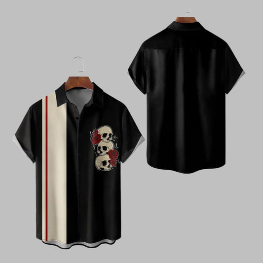 Halloween 2025 Skull Rose Bowling Hawaiian Shirt - Moonbestprint