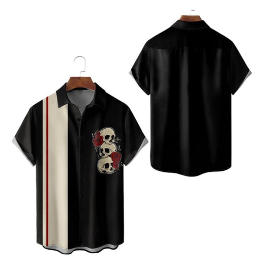 Halloween 2025 Skull Rose Bowling Hawaiian Shirt - Moonbestprint