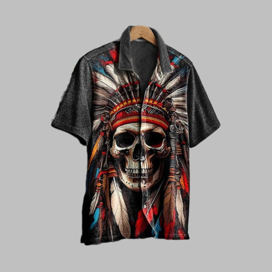 Halloween 2025 Totem Skull Pattern Hawaiian Shirt - Moonbestprint