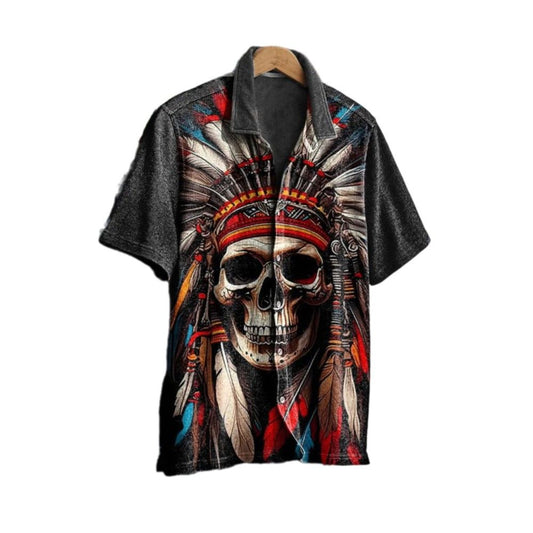 Halloween 2025 Totem Skull Pattern Hawaiian Shirt - Moonbestprint