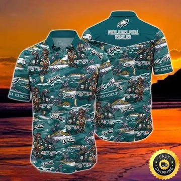 Halloween Characters Philadelphia Eagles Hawaiian Shirt Gift For Football Fans, NFL Hawaiian Shirt Moonbestprint