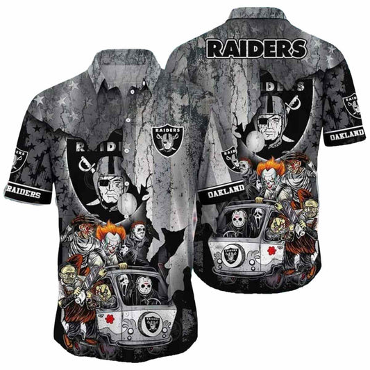 Halloween Characters With Las Vegas Raiders Hawaiian Shirt - Moonbestprint