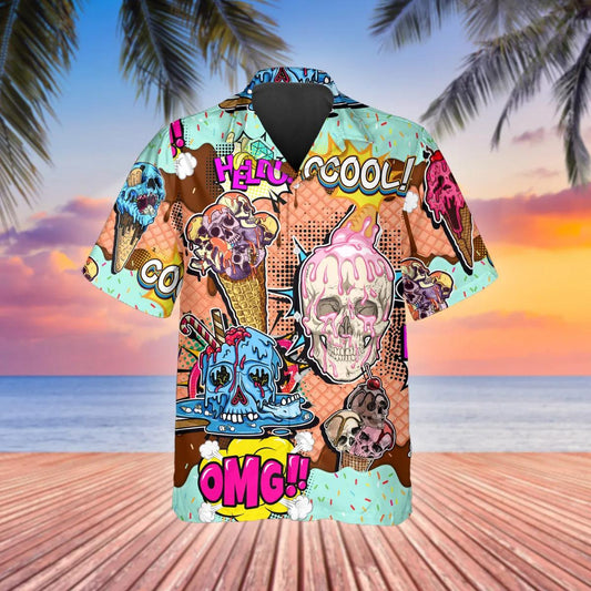 Halo Cool Skull Hawaiian Shirt, Hawaiian Button Up Shirt, Tropical Shirts For Men Moonbestprint