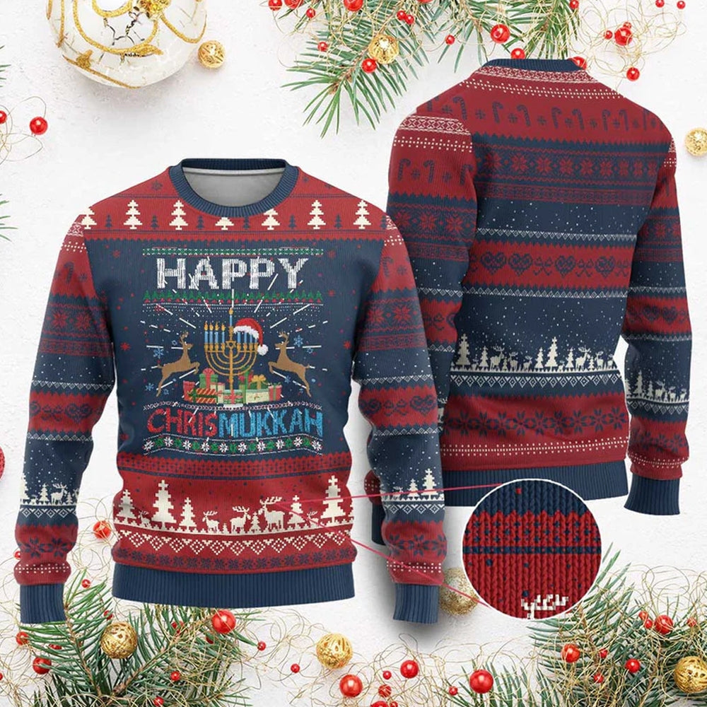 Happy Chrismukkah Ugly Christmas Sweater - Moonbestprint