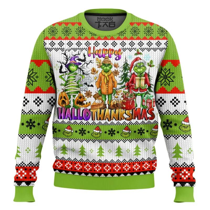 Happy Hallothanksmas – The Grinch Ugly Sweater, Grinch Holiday Sweater Moonbestprint