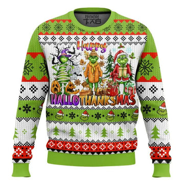 Happy Hallothanksmas – The Grinch Ugly Sweater, Grinch Holiday Sweater Moonbestprint