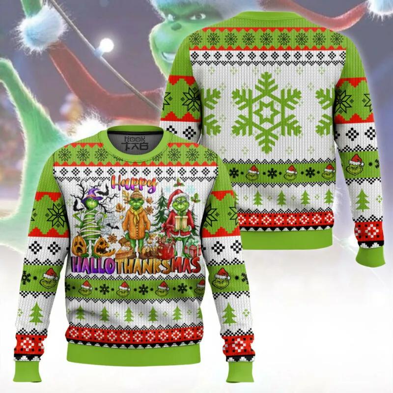 Happy Hallothanksmas – The Grinch Ugly Sweater, Grinch Holiday Sweater Moonbestprint