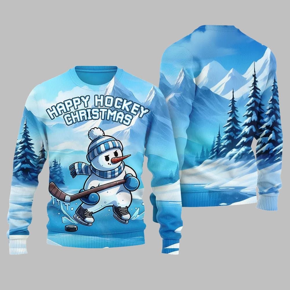 Happy Hockey Christmas Ugly Sweater Christmas 2026 - Moonbestprint