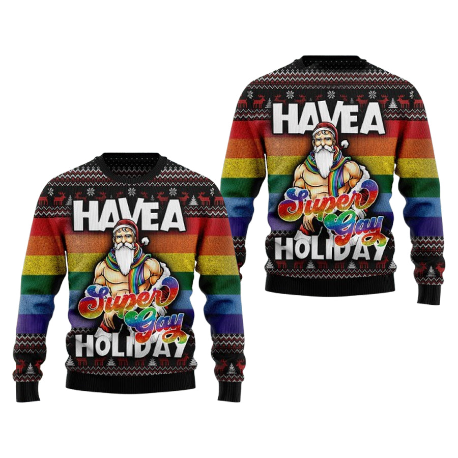 Have A Super Gay Holiday Lgbt Pride Santa Rainbow Ugly Christmas Sweater – Moonbestprint