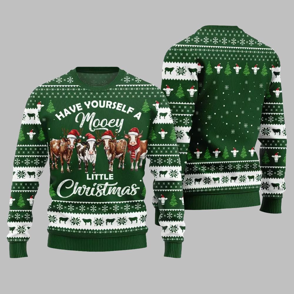 Have Yourself A Mooey Little Christmas Ugly Christmas Sweater - Moonbestprint