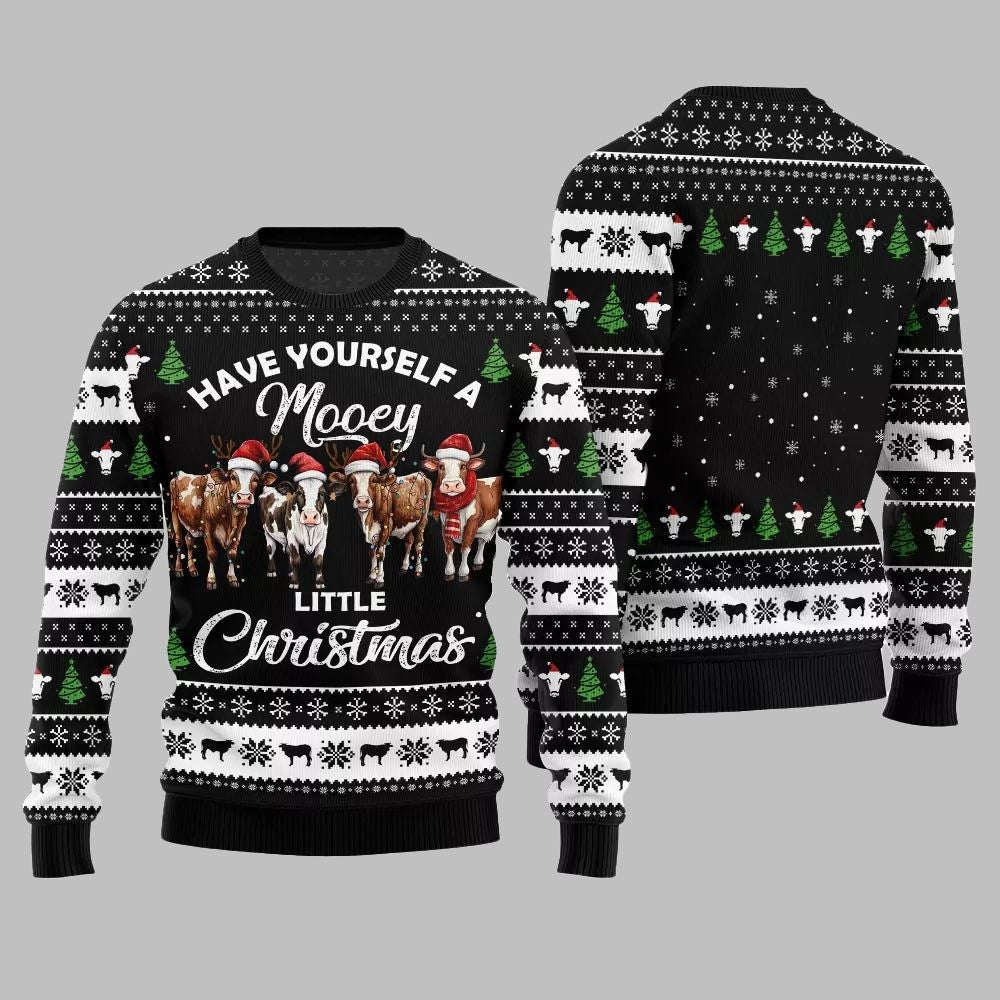 Have Yourself A Mooey Little Christmas Ugly Christmas Sweater - Moonbestprint