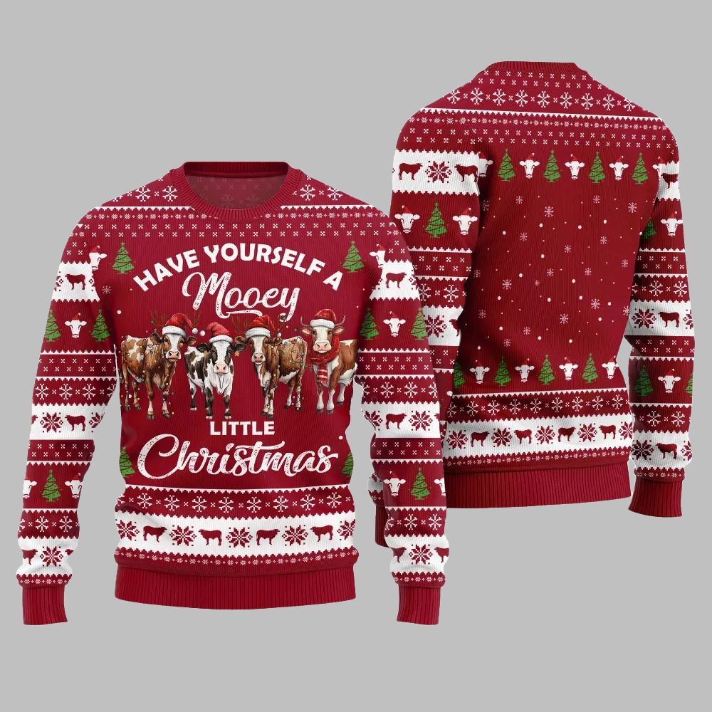 Have Yourself A Mooey Little Christmas Ugly Christmas Sweater - Moonbestprint