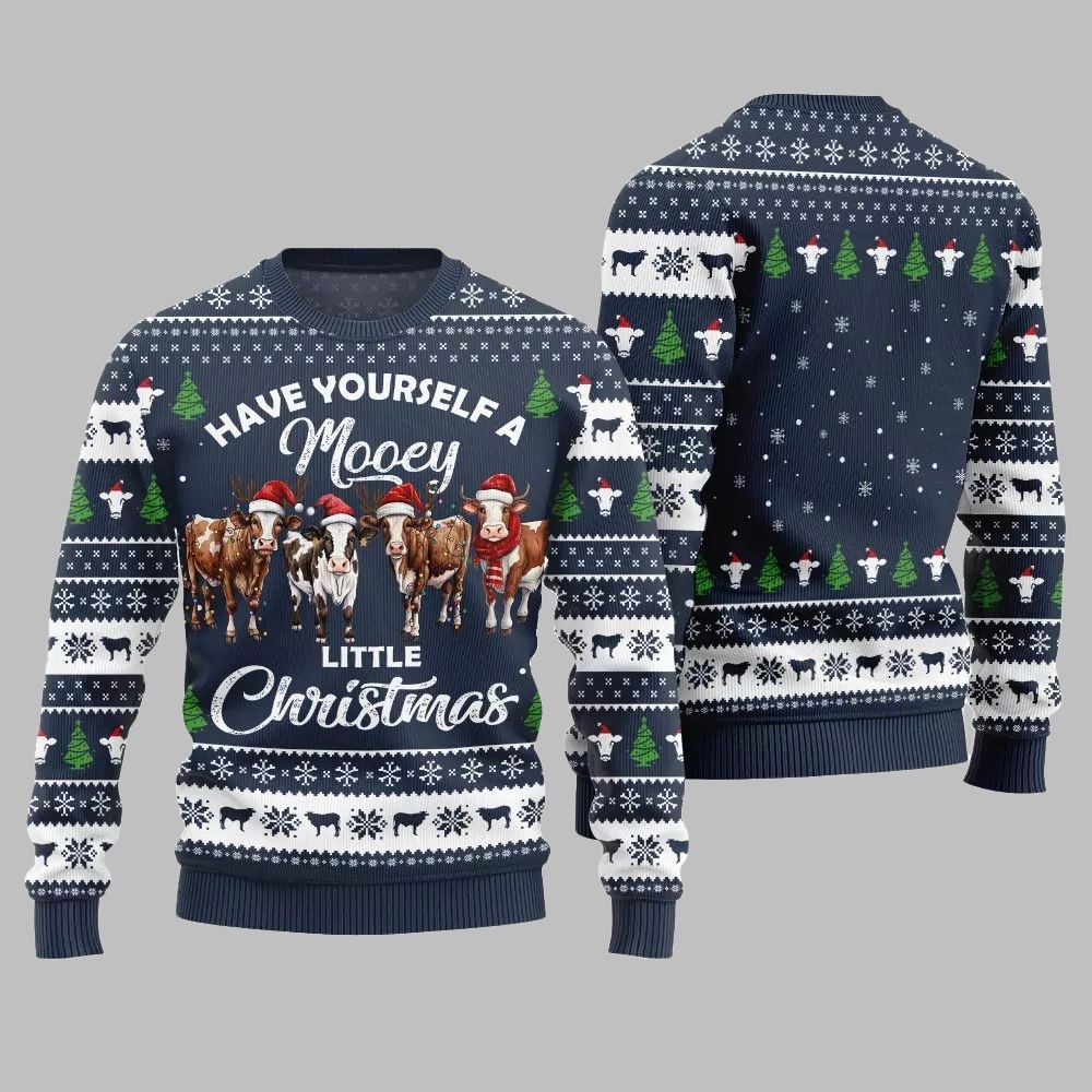 Have Yourself A Mooey Little Christmas Ugly Christmas Sweater - Moonbestprint
