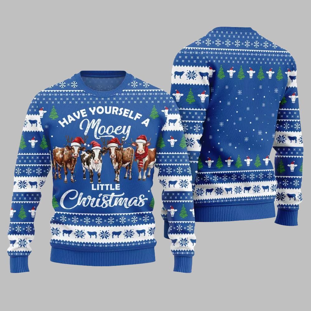 Have Yourself A Mooey Little Christmas Ugly Christmas Sweater - Moonbestprint