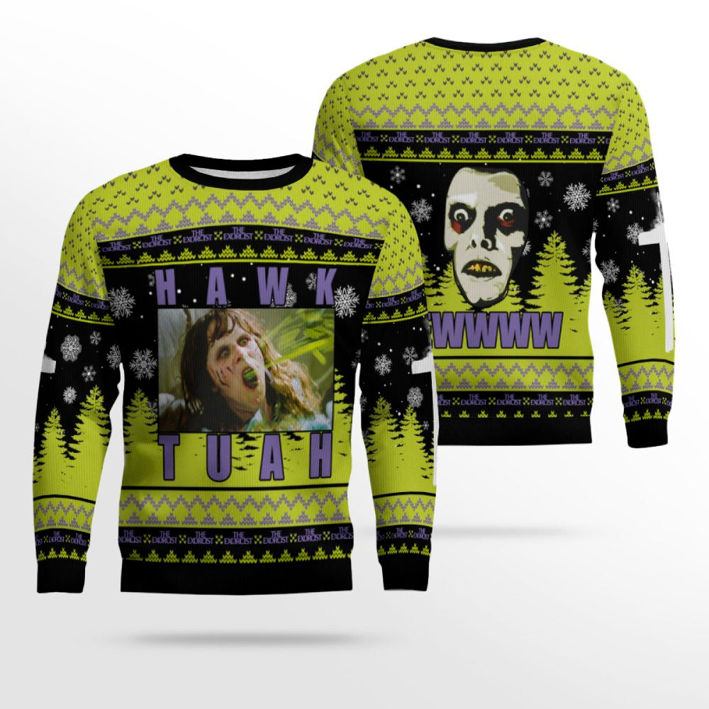 Hawk Tuah The Exorcist Horror Ugly Sweater – Moonbestprint