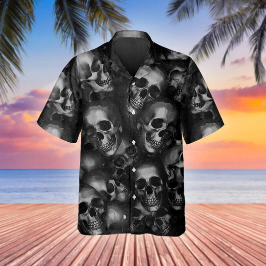 Head Pattern Happy Summer Skull Hawaiian Shirt, Hawaiian Button Up Shirt, Tropical Shirts For Men Moonbestprint