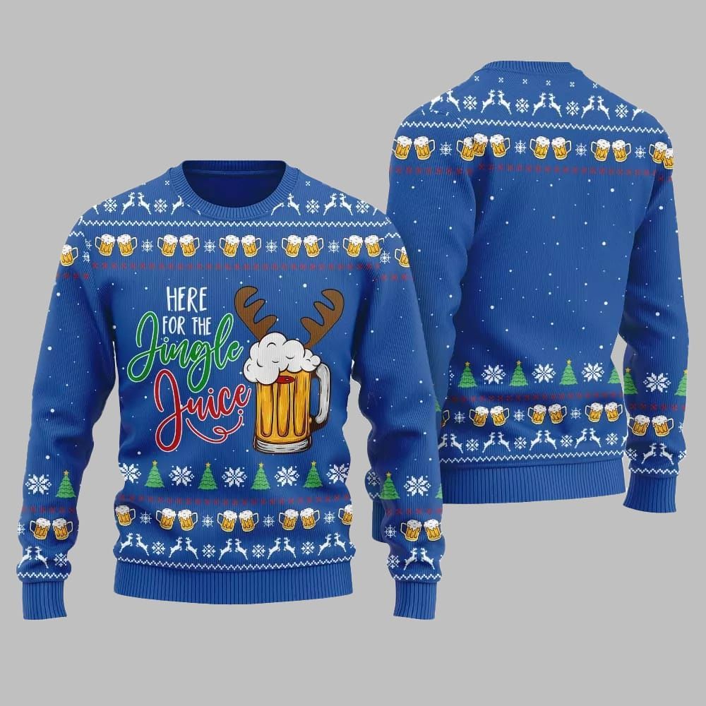 Here For The Jingle Juice Ugly Sweater Christmas 2026 - Moonbestprint
