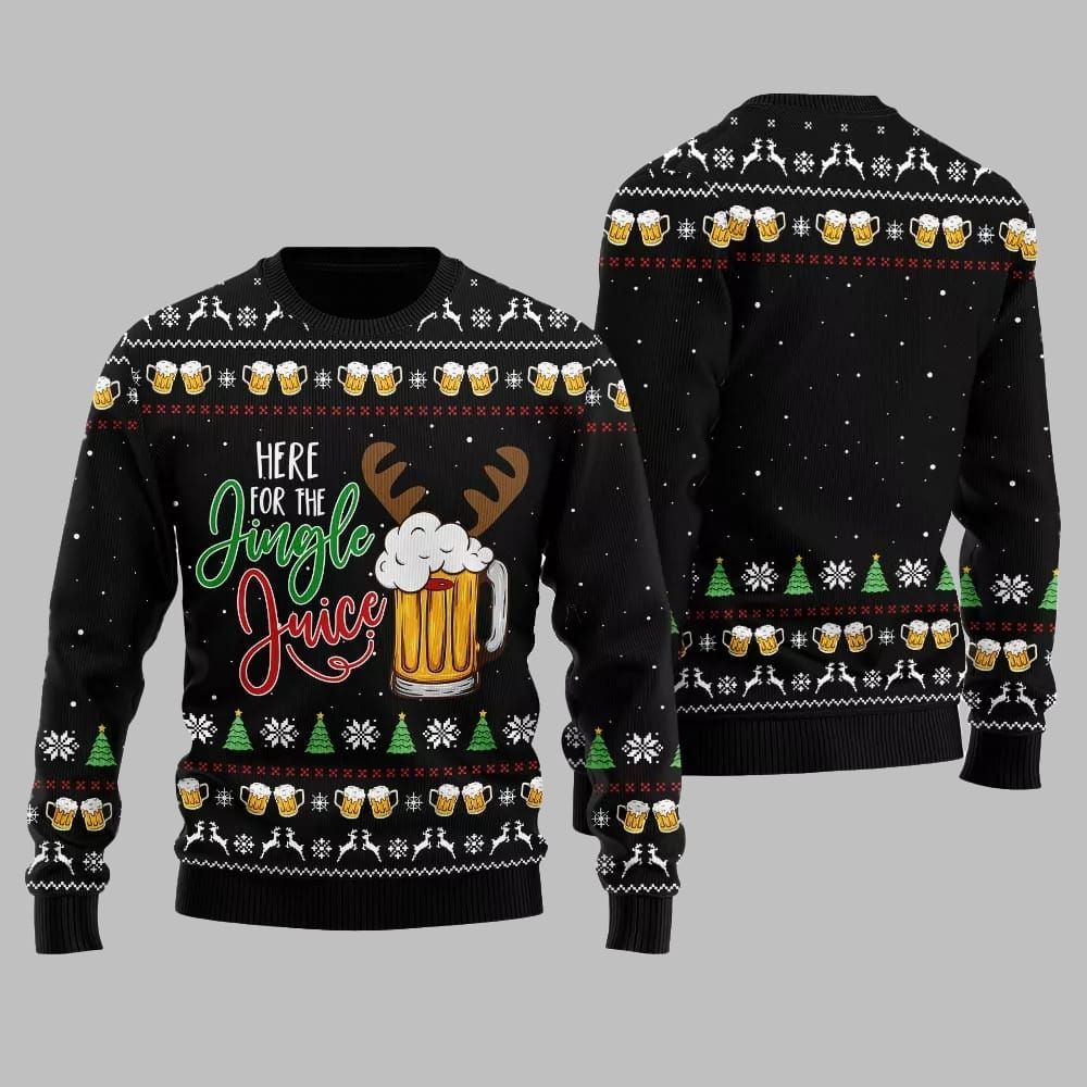 Here For The Jingle Juice Ugly Sweater Christmas 2026 - Moonbestprint