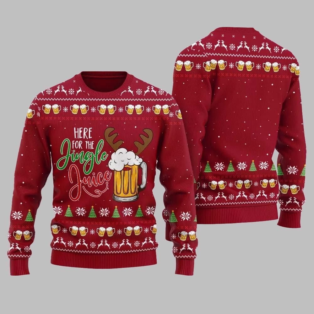 Here For The Jingle Juice Ugly Sweater Christmas 2026 - Moonbestprint