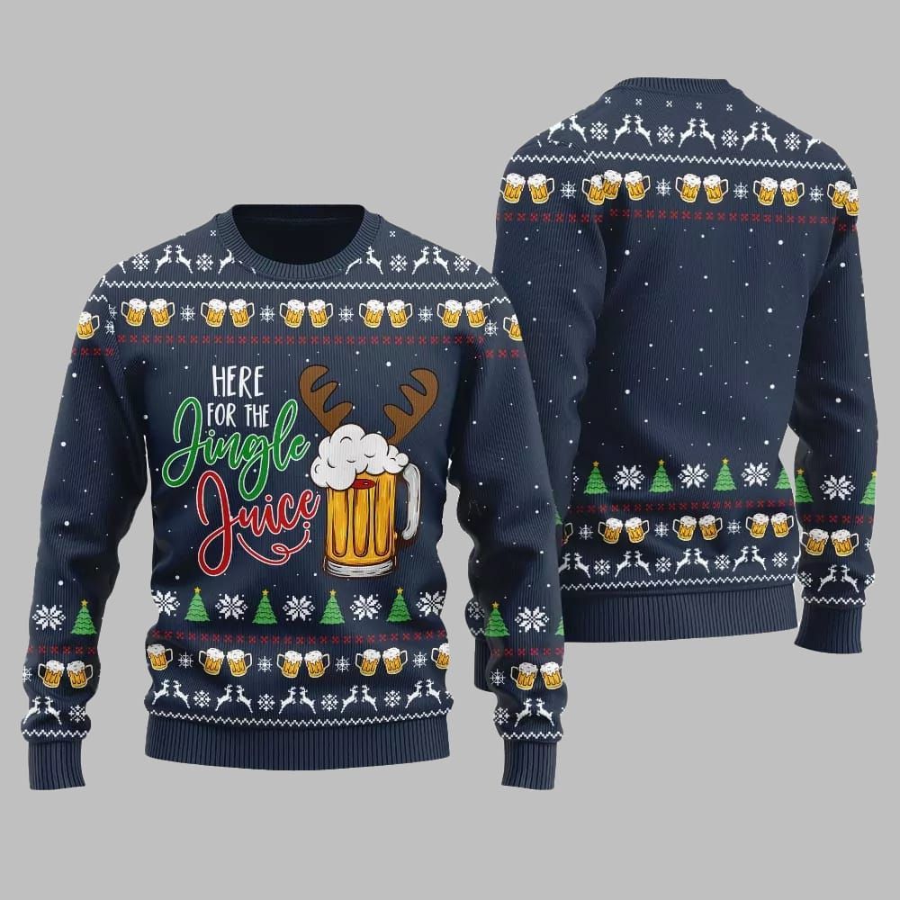 Here For The Jingle Juice Ugly Sweater Christmas 2026 - Moonbestprint