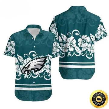 Hibiscus Flowers Pattern Philadelphia Eagles Hawaiian Shirt For Football Fans, NFL Hawaiian Shirt Moonbestprint
