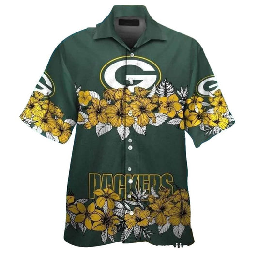 Hibiscus Highlight Green Bay Packers Floral Band 2025 Hawaiian Shirt - Moonbestprint
