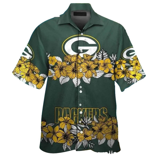 Hibiscus Highlight Green Bay Packers Floral Band 2025 Hawaiian Shirt - Moonbestprint