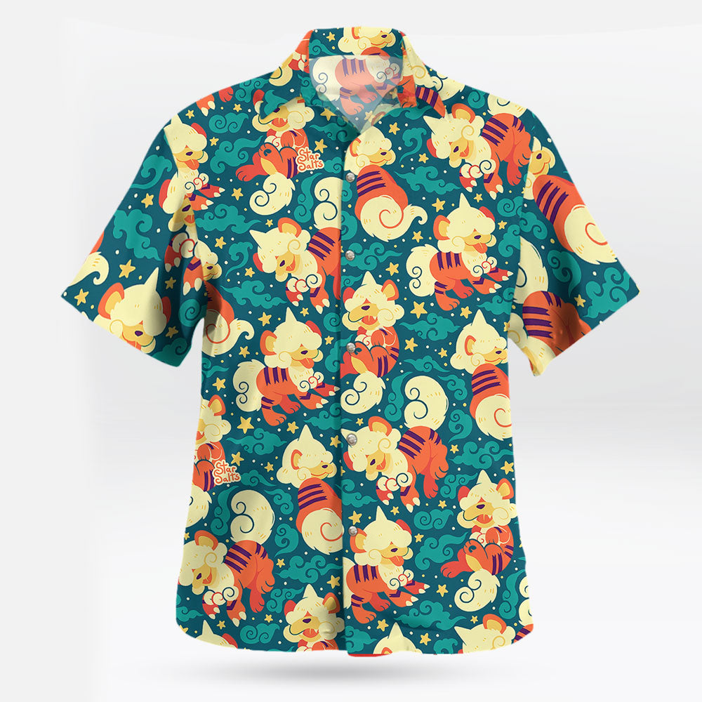 Cute Hisuian Growlithe Pokemon Button Up Hawaiian Shirt – Moonbestprint