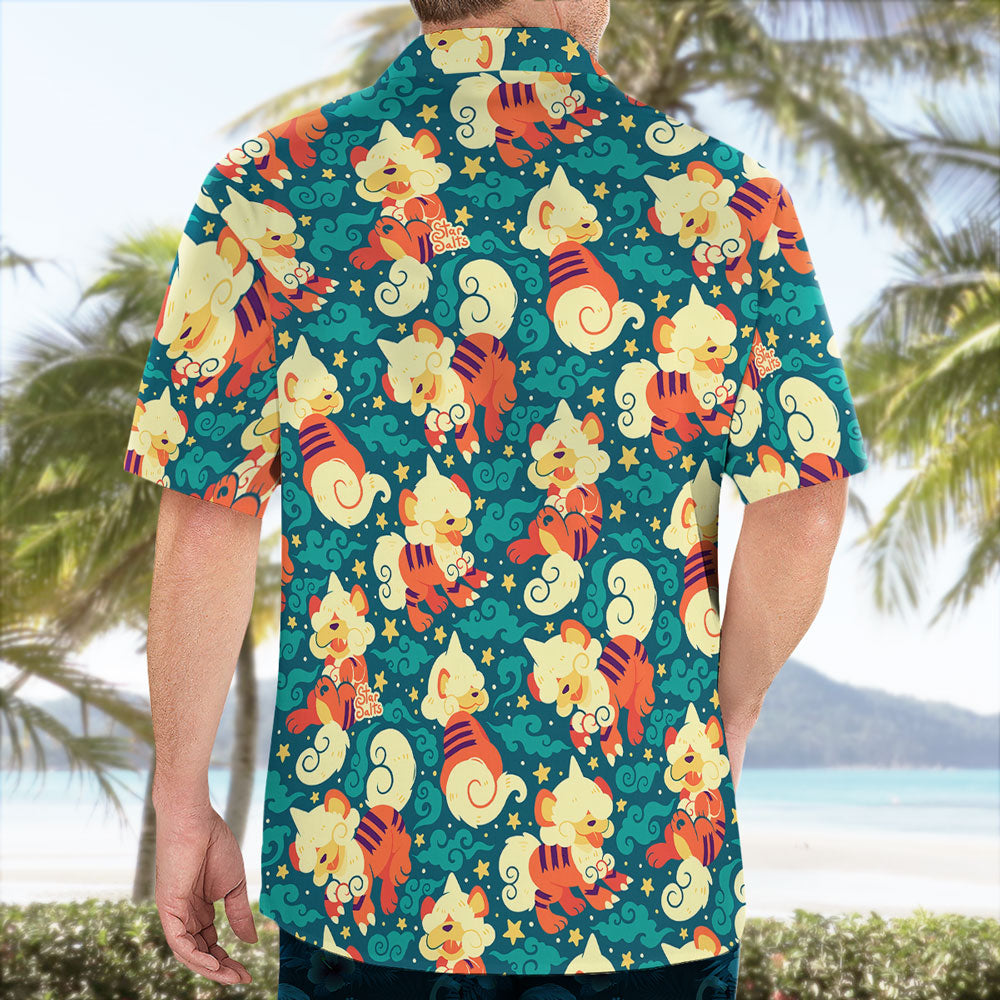 Cute Hisuian Growlithe Pokemon Button Up Hawaiian Shirt – Moonbestprint
