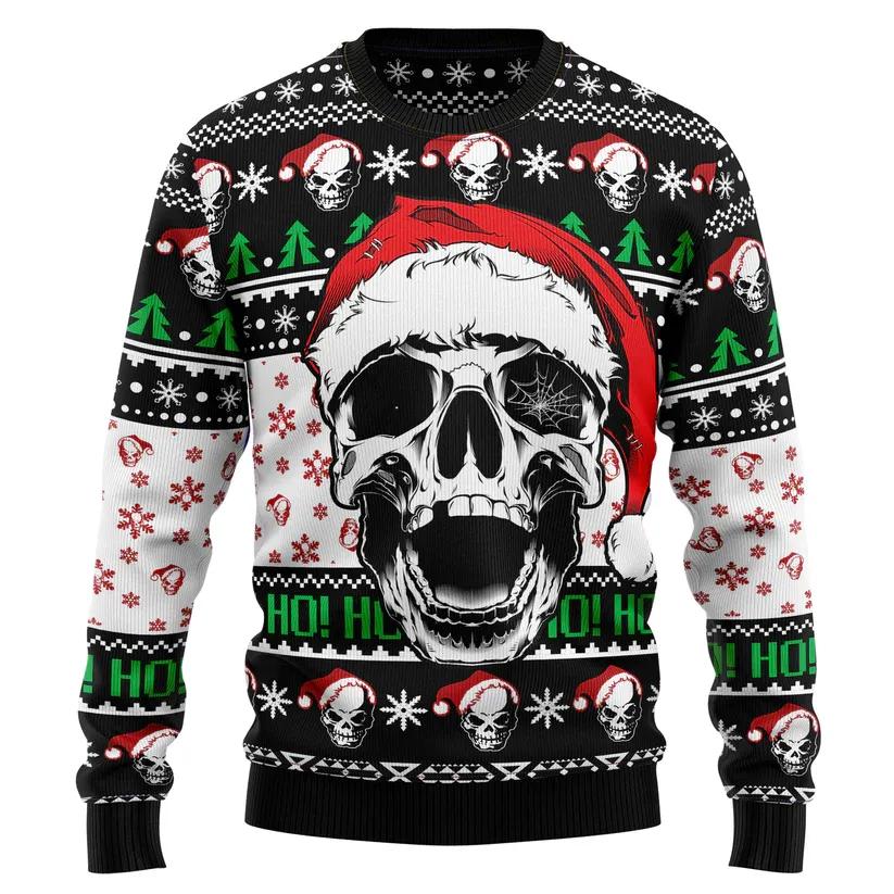 Ho Ho Ho Santa Skull Xmas Sweater, Christmas Sweater With Skulls Moonbestprint