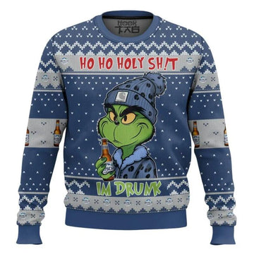 Ho Ho Holy Sh!t Im Drunk Busch Light Grinch Ugly Sweater, Grinch Holiday Sweater Moonbestprint