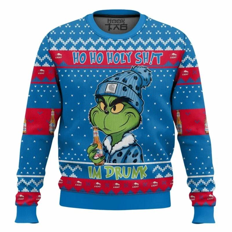 Ho Ho Holy Sh!t Im Drunk Coors Light Grinch Ugly Sweater, Grinch Holiday Sweater Moonbestprint