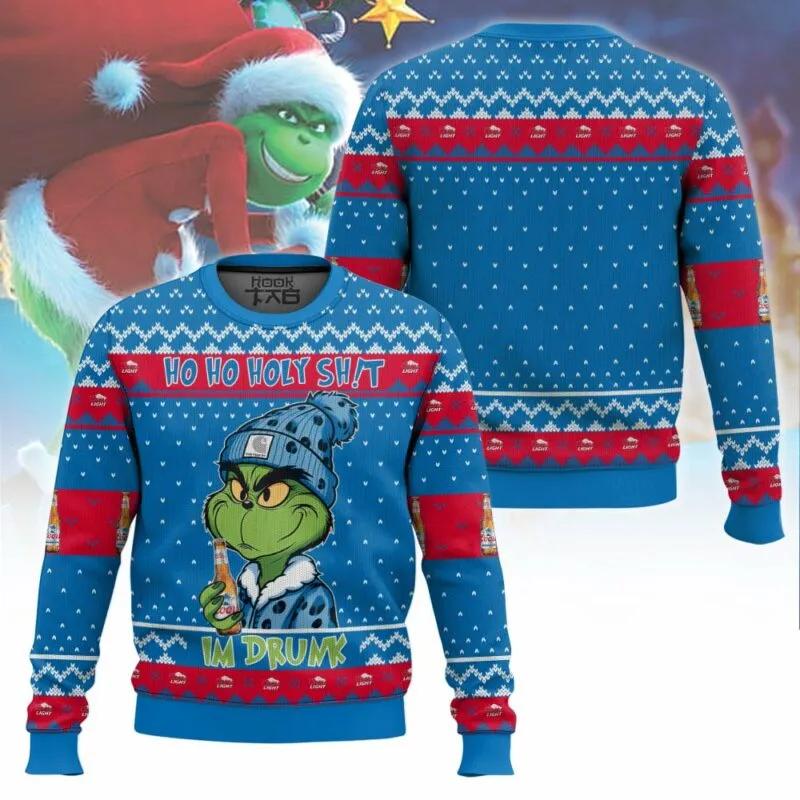 Ho Ho Holy Sh!t Im Drunk Coors Light Grinch Ugly Sweater, Grinch Holiday Sweater Moonbestprint