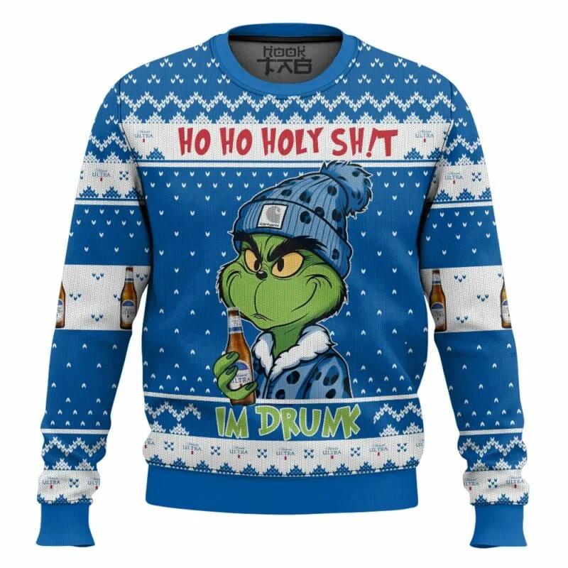 Ho Ho Holy Sh!t Im Drunk Michelob Ultra Grinch Ugly Sweater, Grinch Holiday Sweater Moonbestprint