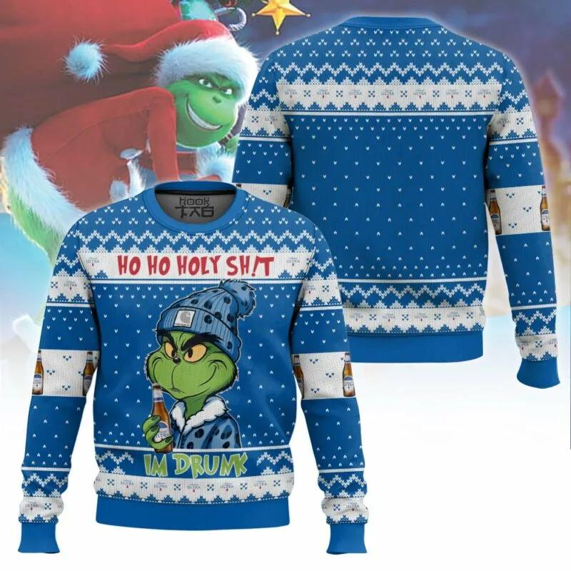 Ho Ho Holy Sh!t Im Drunk Michelob Ultra Grinch Ugly Sweater, Grinch Holiday Sweater Moonbestprint
