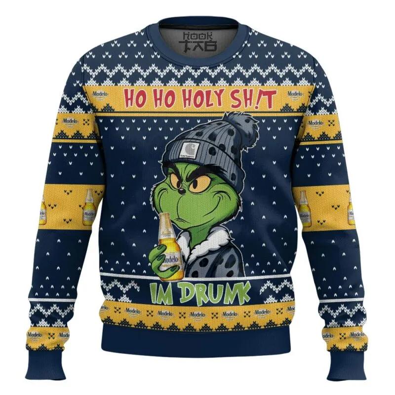 Ho Ho Holy Sh!t Im Drunk Modelo Grinch Ugly Sweater, Grinch Holiday Sweater Moonbestprint