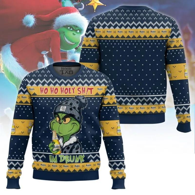 Ho Ho Holy Sh!t Im Drunk Modelo Grinch Ugly Sweater, Grinch Holiday Sweater Moonbestprint