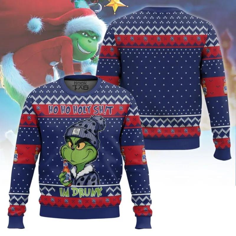 Ho Ho Holy Sh!t Im Drunk Pabst Blue Ribbon Grinch Ugly Sweater, Grinch Holiday Sweater Moonbestprint