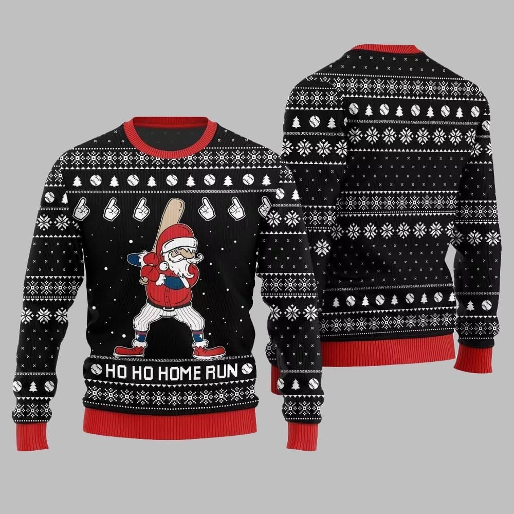 Ho Ho Home Run Funny Baseball Ugly Sweater Christmas 2026 - Moonbestprint