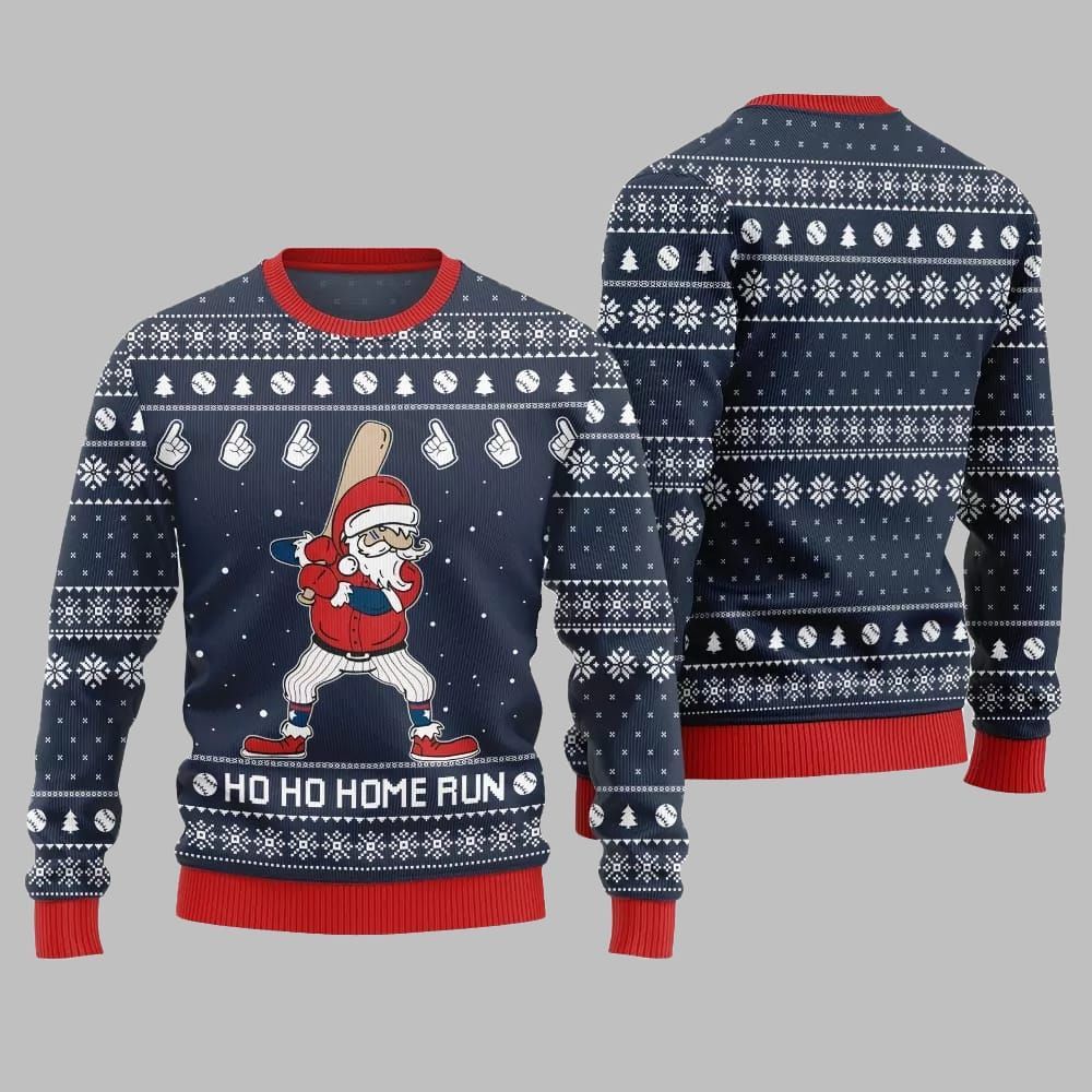 Ho Ho Home Run Funny Baseball Ugly Sweater Christmas 2026 - Moonbestprint