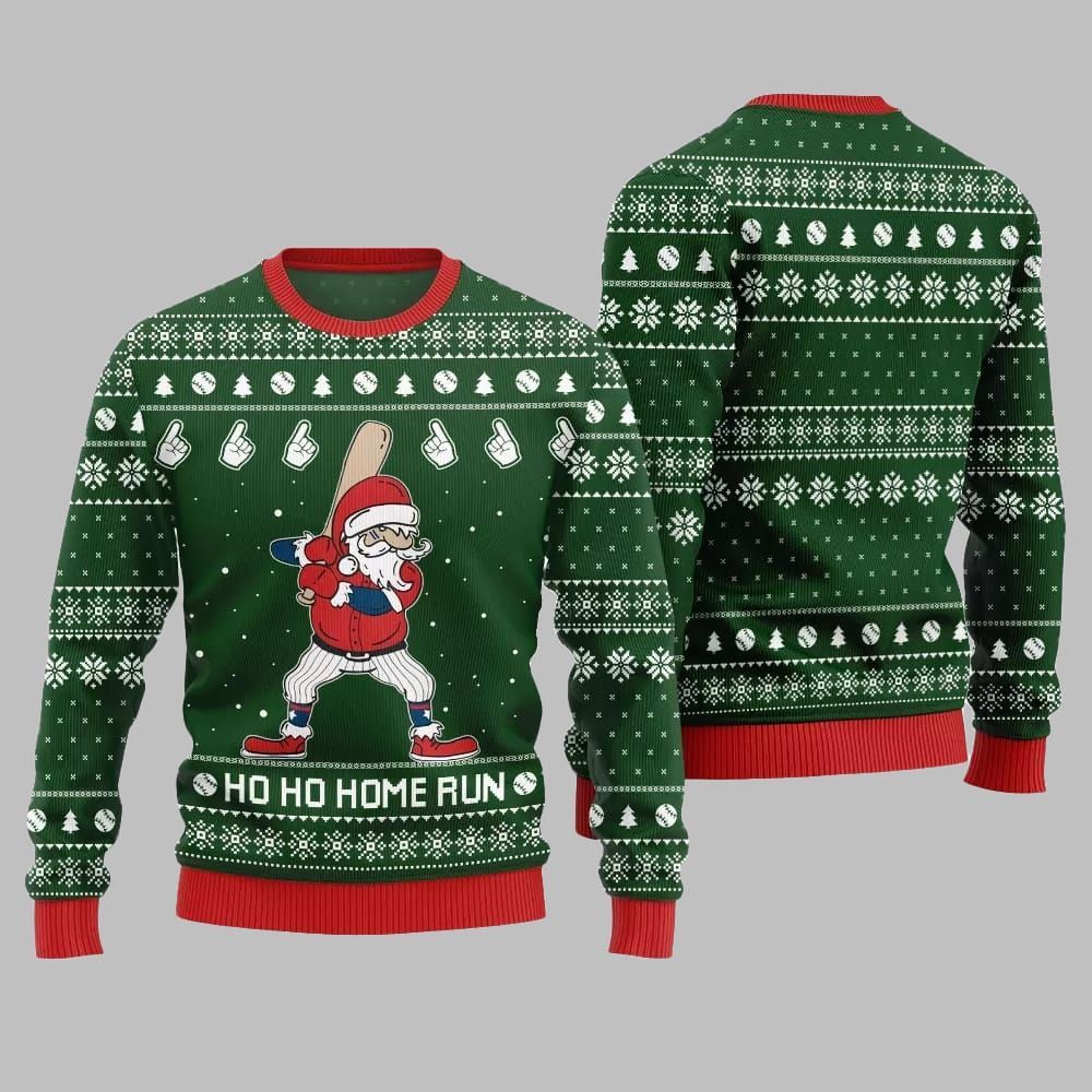 Ho Ho Home Run Funny Baseball Ugly Sweater Christmas 2026 - Moonbestprint