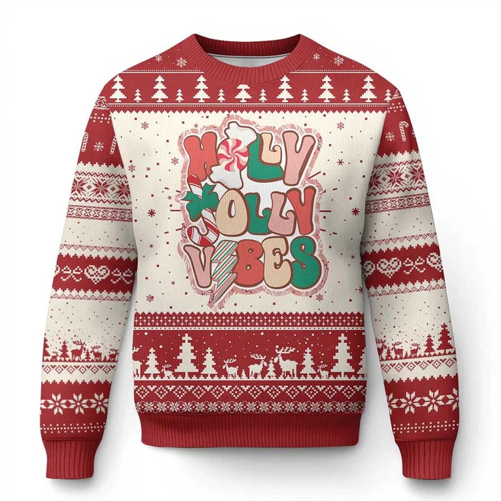 Holly Jolly Vibe Groovy Christmas Ugly Sweater - Moonbestprint