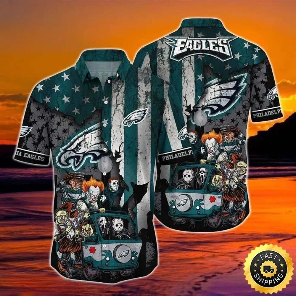 Horror Halloween Characters Philadelphia Eagles Hawaiian Shirt, NFL Hawaiian Shirt Moonbestprint
