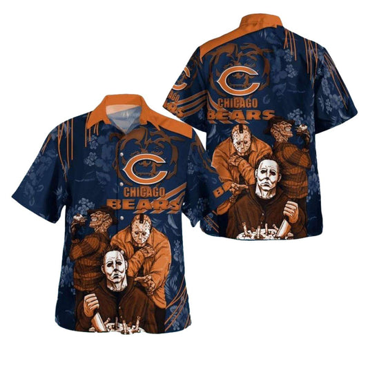 Horror Movie Characters Chicago Bears Hawaiian Shirt - Moonbestprint