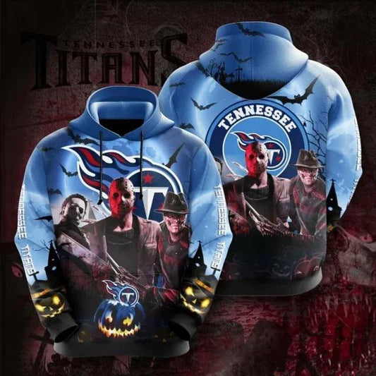 Horror Movie Characters Halloween With Logo Tennessee Titans 3D Hoodie, NFL Hoodie Moonbestprint
