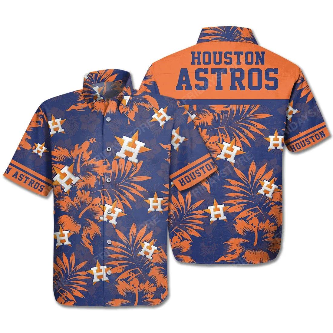 Houston Astros Hawaiian Shirt Houston Astros Baseball Orange Black Hawaii Aloha Shirt, MLB Hawaiian Shirt Moonbestprint